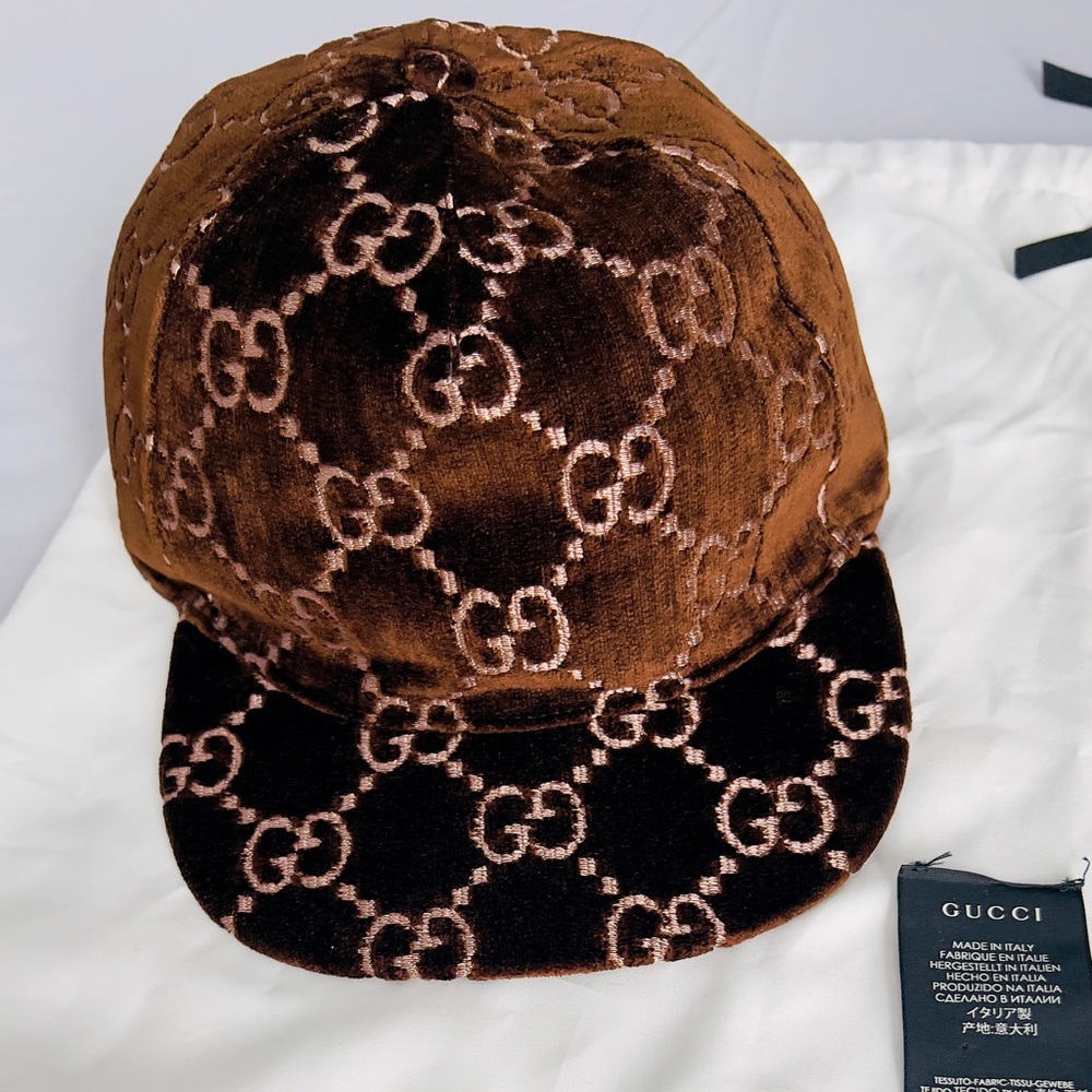 Gucci Brown Velvet Monogram Hat